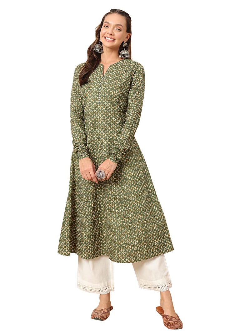 FIORRA Womens Cotton Regular Fit Floral Printed A-Line Kurta - Image 1