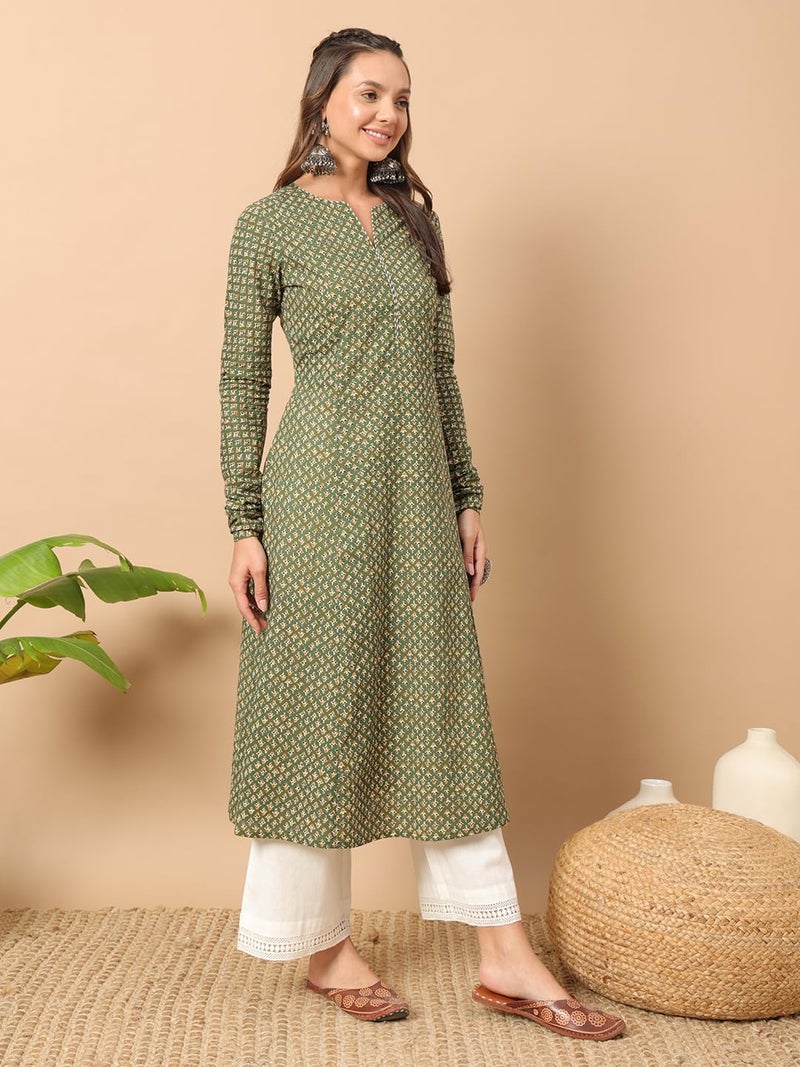 FIORRA Womens Cotton Regular Fit Floral Printed A-Line Kurta - Image 2
