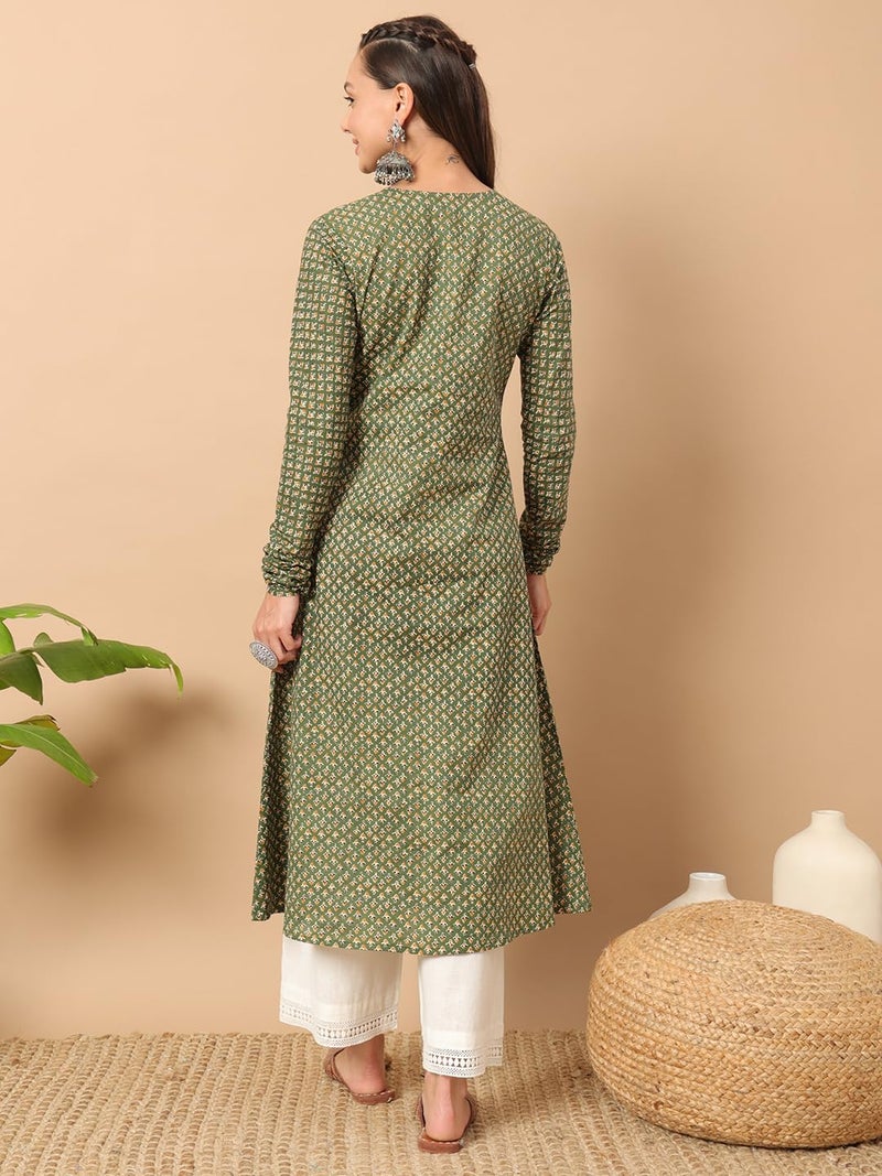 FIORRA Womens Cotton Regular Fit Floral Printed A-Line Kurta - Image 4