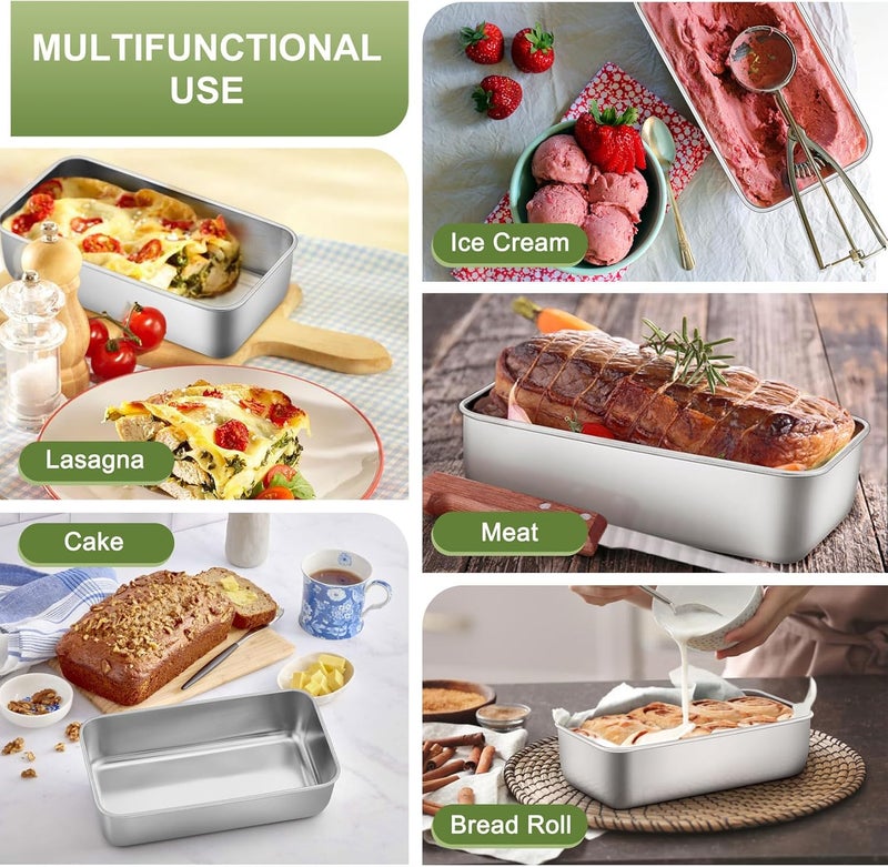 P&P CHEF Loaf Pan Set, 9-inch Bread Pans, Stainless Steel Loaf Toast Baking Pans For Bread Meatloaf Lasagna Cake, Healthy & Non Toxic, Oven & Dishwasher Safe,(Silver, 10Pcs) - Image 3