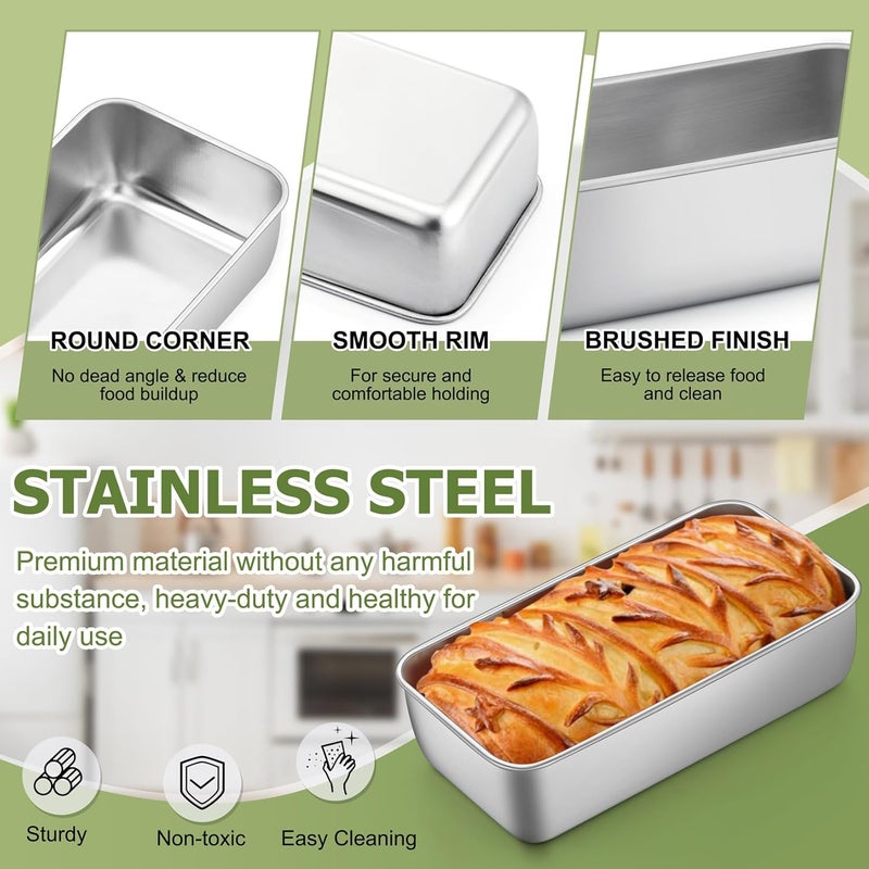 P&P CHEF Loaf Pan Set, 9-inch Bread Pans, Stainless Steel Loaf Toast Baking Pans For Bread Meatloaf Lasagna Cake, Healthy & Non Toxic, Oven & Dishwasher Safe,(Silver, 10Pcs) - Image 2