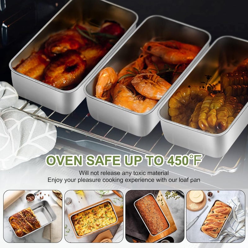 P&P CHEF Loaf Pan Set, 9-inch Bread Pans, Stainless Steel Loaf Toast Baking Pans For Bread Meatloaf Lasagna Cake, Healthy & Non Toxic, Oven & Dishwasher Safe,(Silver, 10Pcs) - Image 4