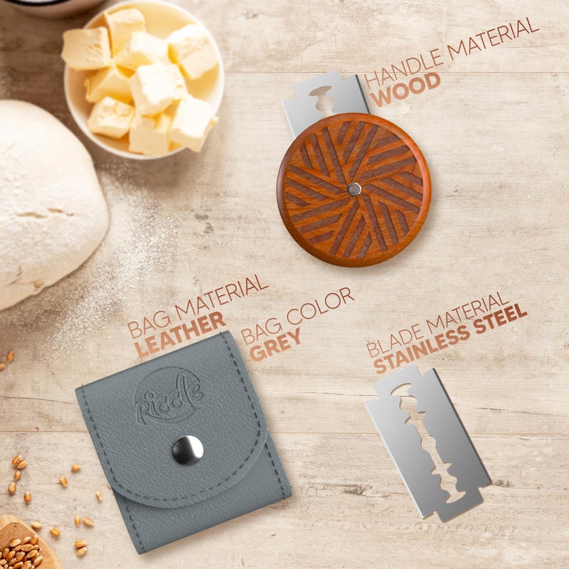 RICCLE UFO Wooden Bread Lame Slashing Tool, Dough Scoring Knife with 15 Razor Blades and Storage Cover (Rose Wood) - Image 4