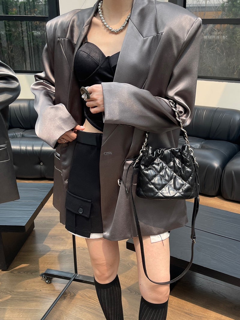 Texture Genuine Leather Rhombic Crossbody Bucket Bag High-End All-Match Portable Small Chain Shoulder Bag For Women - Image 4