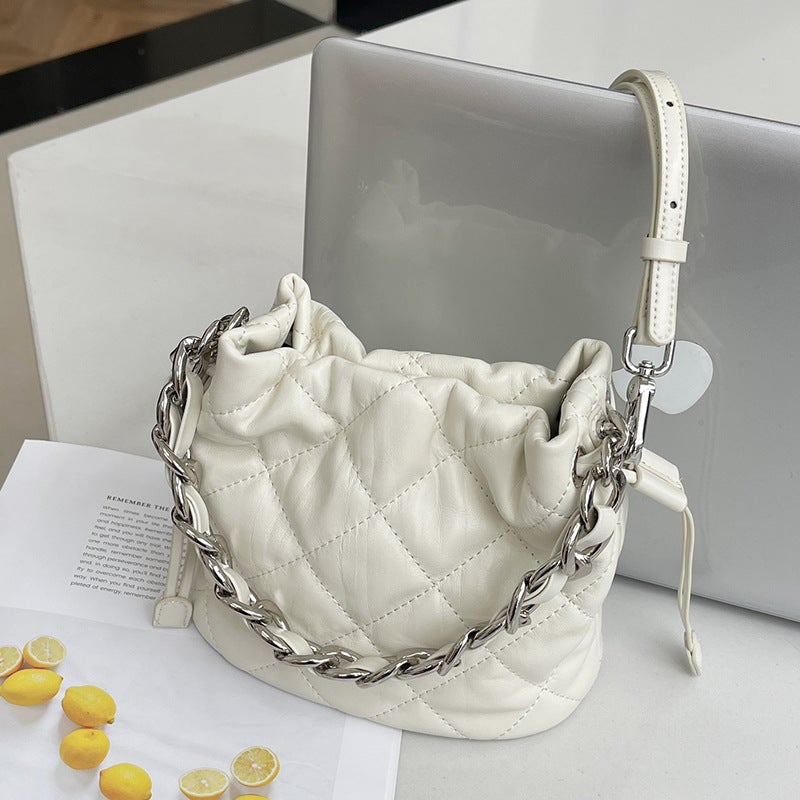 Texture Genuine Leather Rhombic Crossbody Bucket Bag High-End All-Match Portable Small Chain Shoulder Bag For Women - Image 1