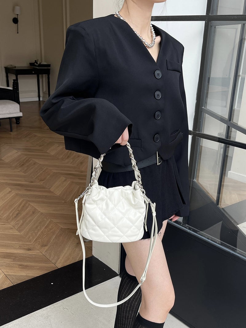 Texture Genuine Leather Rhombic Crossbody Bucket Bag High-End All-Match Portable Small Chain Shoulder Bag For Women - Image 3