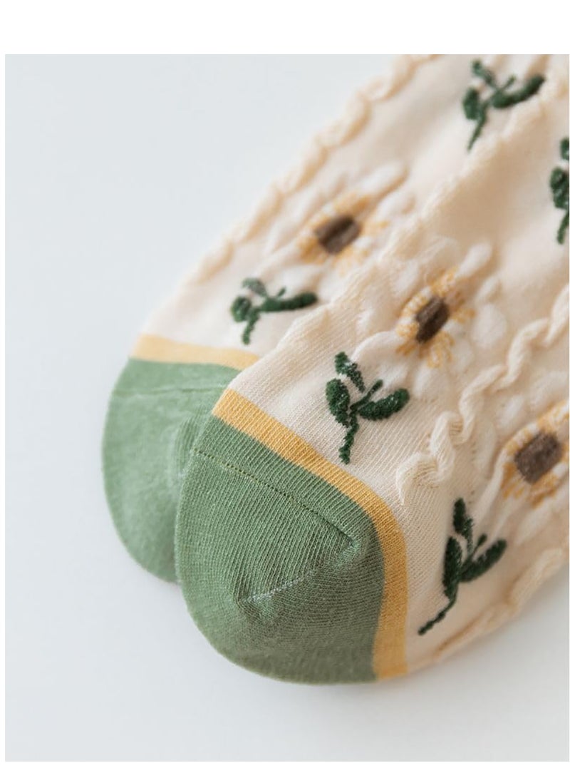 Women's Cottagecore Floral Crew Socks: 5 Pairs Kawaii Preppy Lace Ankle Socks, Cute Coquette Casual Socks for Everyday Wear
