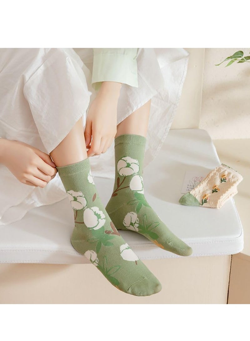 Women's Cottagecore Floral Crew Socks: 5 Pairs Kawaii Preppy Lace Ankle Socks, Cute Coquette Casual Socks for Everyday Wear