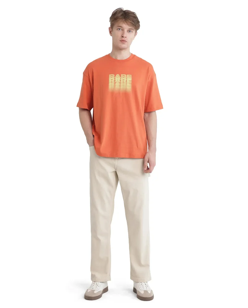 Rare Rabbit Rare Rabbit Men Act Orange Cotton Fabric Short Sleeve Crew Neck Slip-On Oversized Fit Graphic Print T-Shirt