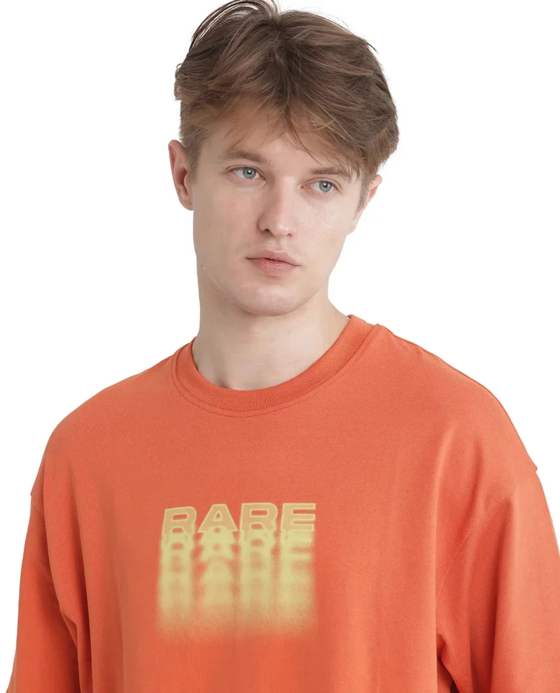 Rare Rabbit Rare Rabbit Men Act Orange Cotton Fabric Short Sleeve Crew Neck Slip-On Oversized Fit Graphic Print T-Shirt