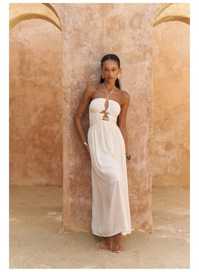 Bohemai  Burnika Beaded Detail Ecru Linen Dress for Women | Best Price UAE