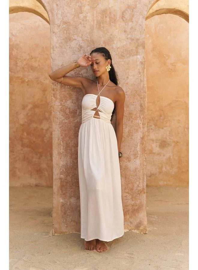 Bohemai  Burnika Beaded Detail Ecru Linen Dress for Women | Best Price UAE