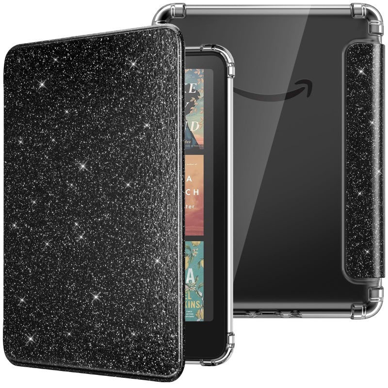 MoKo Case for All-new 7" Kindle Paperwhite 12th Gen 2024&Kindle Colorsoft Signature Edition 2024, Ultra Clear Soft Flexible Transparent TPU Back Cover Light Shell with Auto Wake/Sleep, Black & Glitter - Image 1