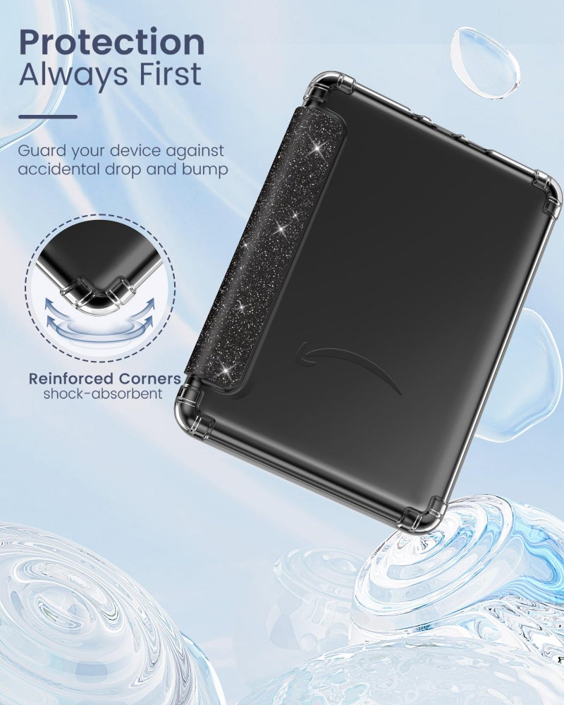 MoKo Case for All-new 7" Kindle Paperwhite 12th Gen 2024&Kindle Colorsoft Signature Edition 2024, Ultra Clear Soft Flexible Transparent TPU Back Cover Light Shell with Auto Wake/Sleep, Black & Glitter - Image 3