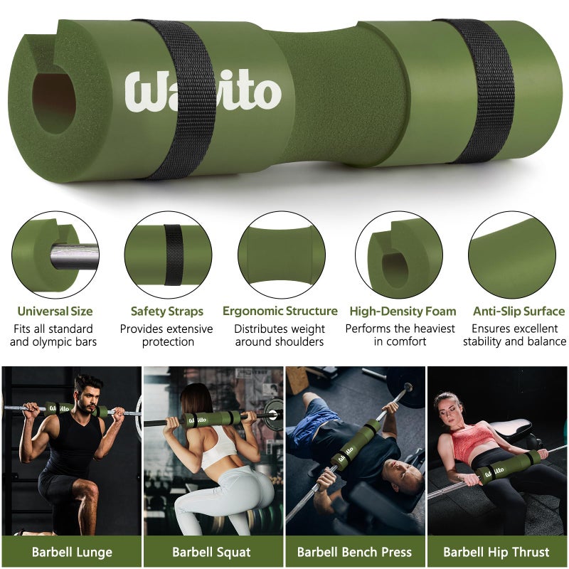 WALITO 7Pcs Barbell Pad Set for Hip Thrust - Squat Pad,Gym Accessories for Women with Bar Bad,Bench Press, with Gym Ankle Straps,Resistance Bands for Working Out,Lifting Strap,Carry Bag - Image 3