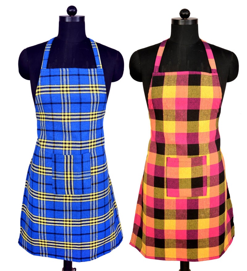 Switchon Polycotton Waterproof Checkered Free Size Multicolor Apron Pack of 2 for Cooking, Gardening, Painting & Art Work | Multipurpose Kitchen for Home, Café, Restaurant & Hotel - Image 1