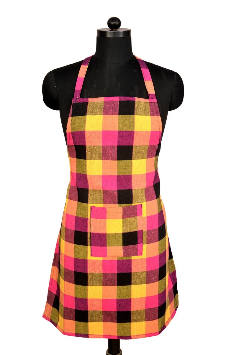 Switchon Polycotton Waterproof Checkered Free Size Multicolor Apron Pack of 2 for Cooking, Gardening, Painting & Art Work | Multipurpose Kitchen for Home, Café, Restaurant & Hotel - Image 5