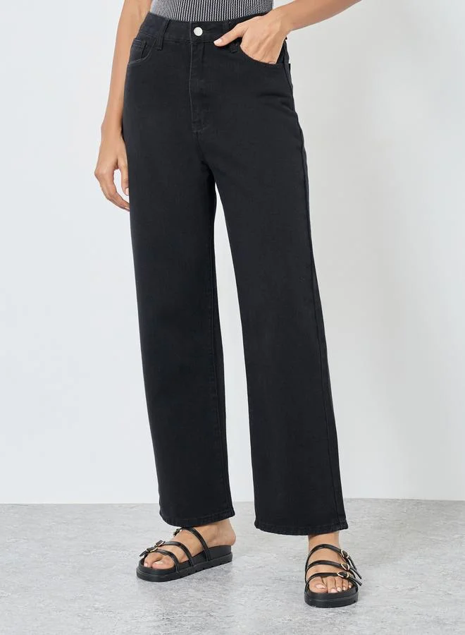 Take Two Take Two Solid Mid Rise Wide Leg Jeans
