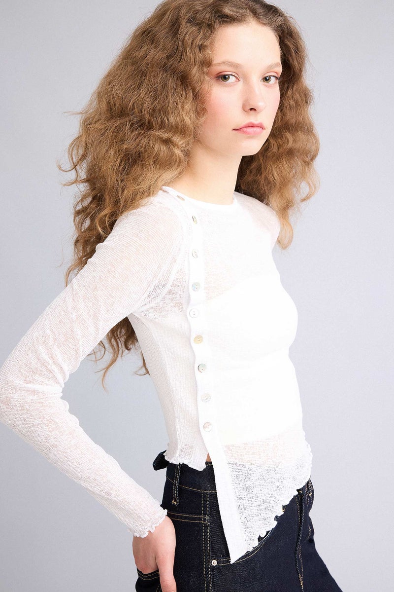 ديفاكتو بلوزة مخصر غير متماثل مفصل بالدانتيل - Image 1