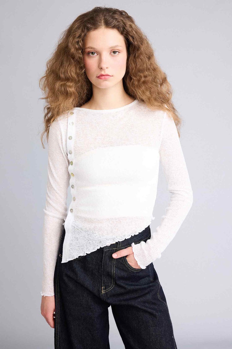 ديفاكتو بلوزة مخصر غير متماثل مفصل بالدانتيل - Image 3