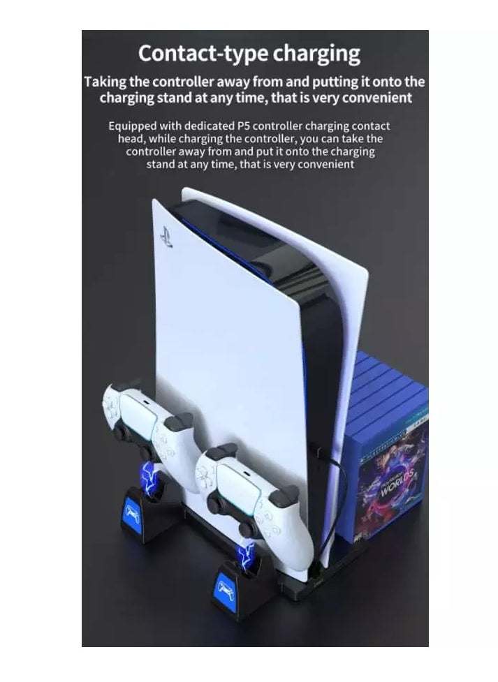 Ipega - Multifunctional PS5 Console Stand - Charge 2 PS5 controllers - Storage up to 14 game discs - headphones or VR glasses Stand - Image 1
