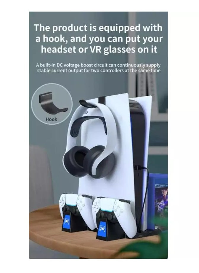 Ipega Multifunctional PS5 Console Stand - Charge 2 PS5 controllers - Storage up to 14 game discs - headphones or VR glasses Stand  - Image 4