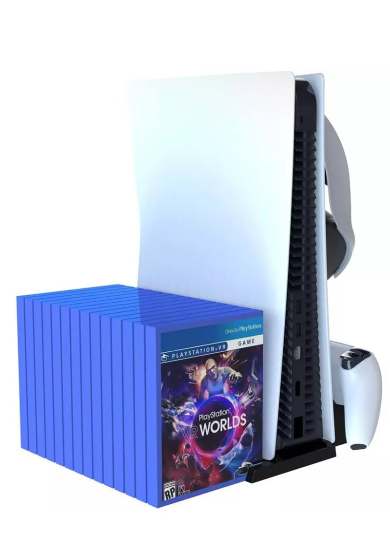 Ipega - Multifunctional PS5 Console Stand - Charge 2 PS5 controllers - Storage up to 14 game discs - headphones or VR glasses Stand - Image 1