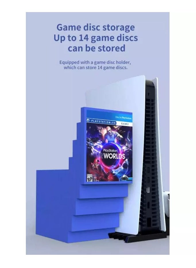 Ipega Multifunctional PS5 Console Stand - Charge 2 PS5 controllers - Storage up to 14 game discs - headphones or VR glasses Stand  - Image 5