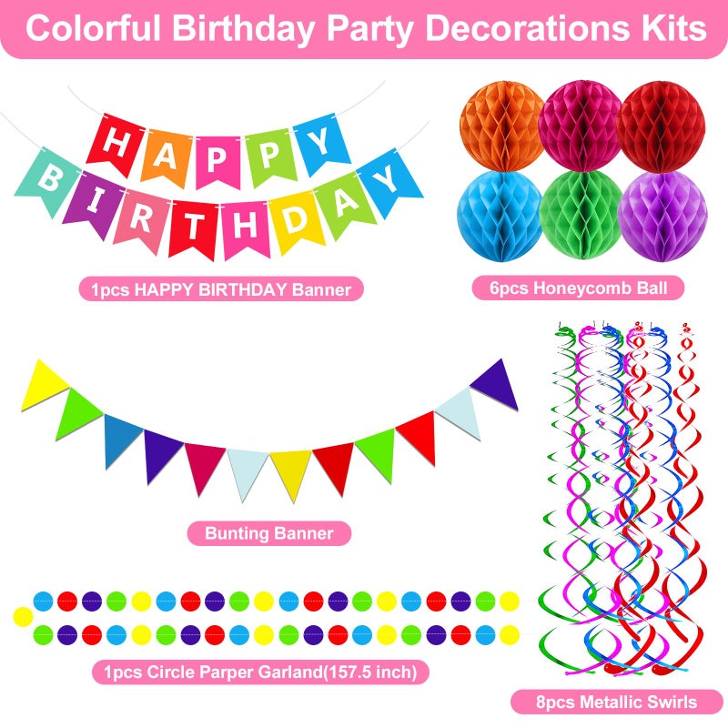 Fecedy Happy Birthday Banner With Colorful Paper Flag Bunting Paper Circle Confetti Garland Swirl Streamers Honeycomb ball for Birthday Party Decorations - Image 3