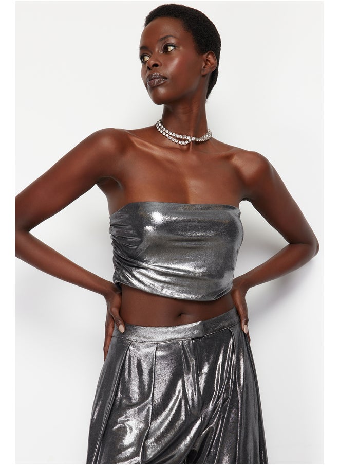 trendyol - Anthracite Crop Metallic Look Bustier TPRSS24BS00012 - Image 1