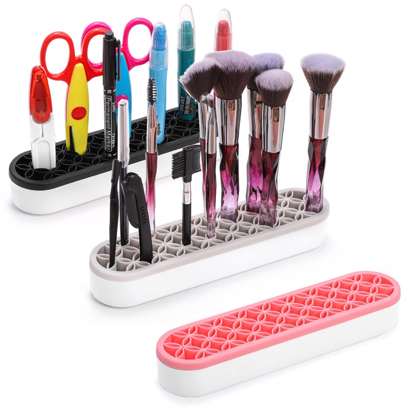 Elsjoy 3 Pack Silicone Makeup Brush Holder Desktop Cosmetic Organizer Pen Holder Sewing Tool Holder Beauty Tool Organizer Stand for Brush Scissors Toothbrush