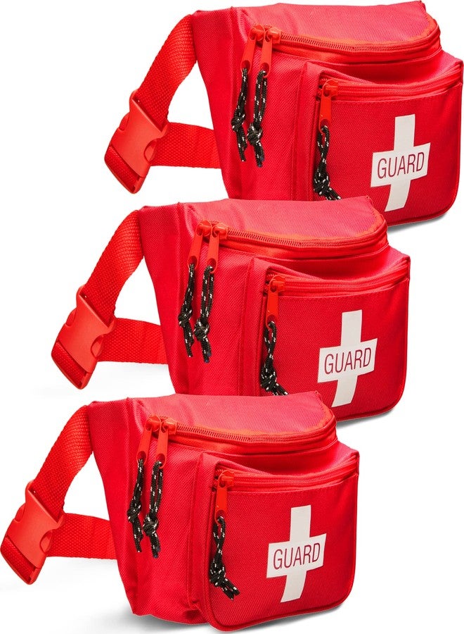 NOVAMEDIC NM-7003 First Aid Empty Fanny Packs, Red Medical Waist Bags, 8" x 2" x 6" Emergency Pouch with 3 Zippered Compartments & Adjustable Strap for Lifeguards, Hiking, EMS Supplies (Pack of 3) - Image 1