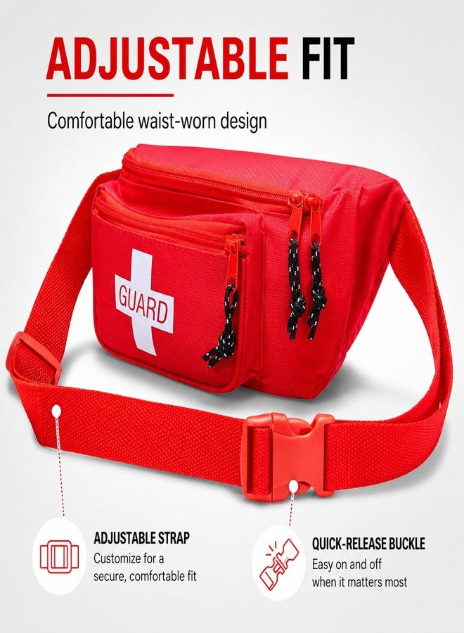 NOVAMEDIC NM-7003 First Aid Empty Fanny Packs, Red Medical Waist Bags, 8" x 2" x 6" Emergency Pouch with 3 Zippered Compartments & Adjustable Strap for Lifeguards, Hiking, EMS Supplies (Pack of 3) - Image 4