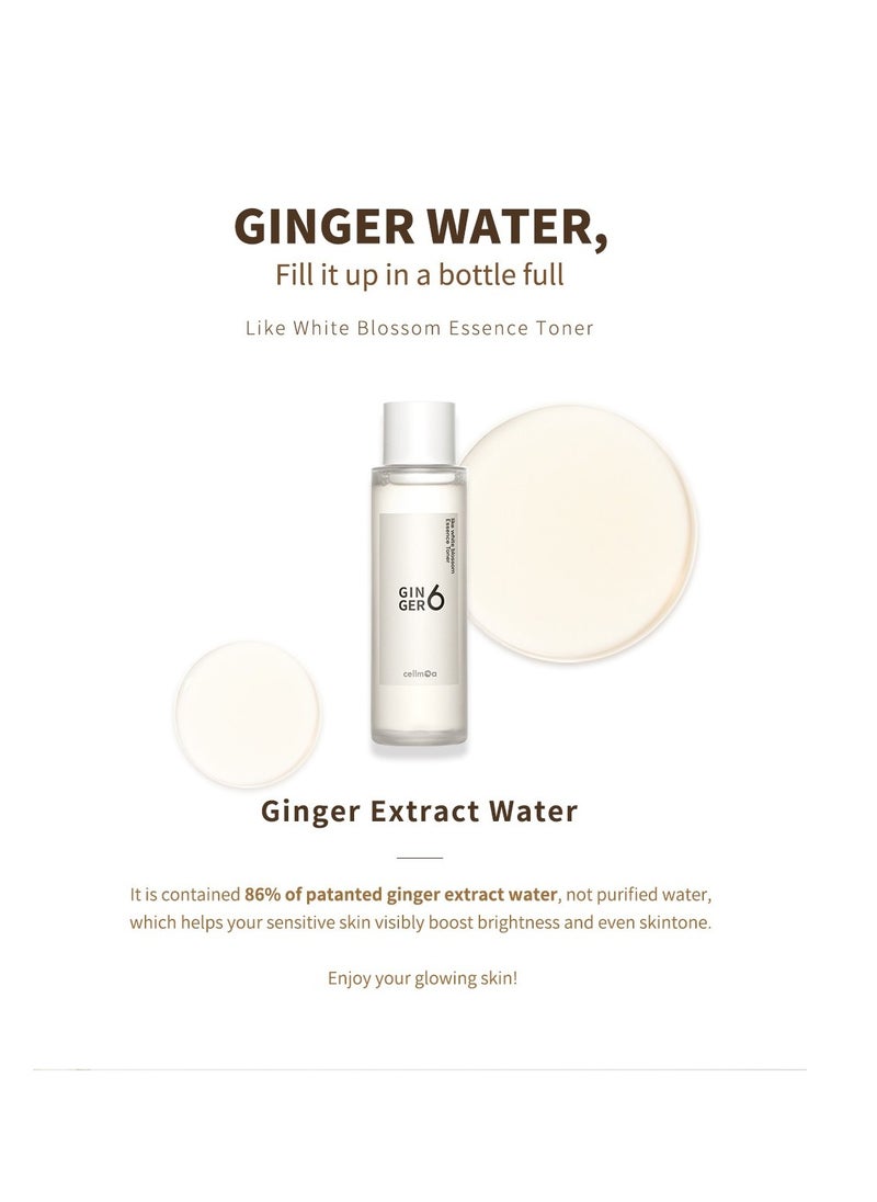 GINGER6 Anti-Aging and Hydrating Facial Essence Toner with Peptides Hyaluronic Acid and Ginger Extract, First-Step Booster, Natural Ingredients GINGER6 Like White Blossom Essence Toner 150ml (5.07 fl.oz.)  - Image 1