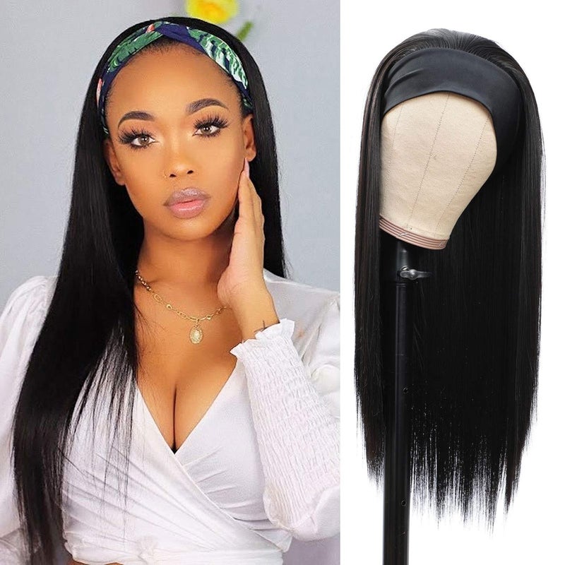 G&T Wig GT Headband Wig for Women Black Straight Synthetic Headband Wig Glueless Heat Resistant Natutal Looking for Daily Party Use 24 Inch