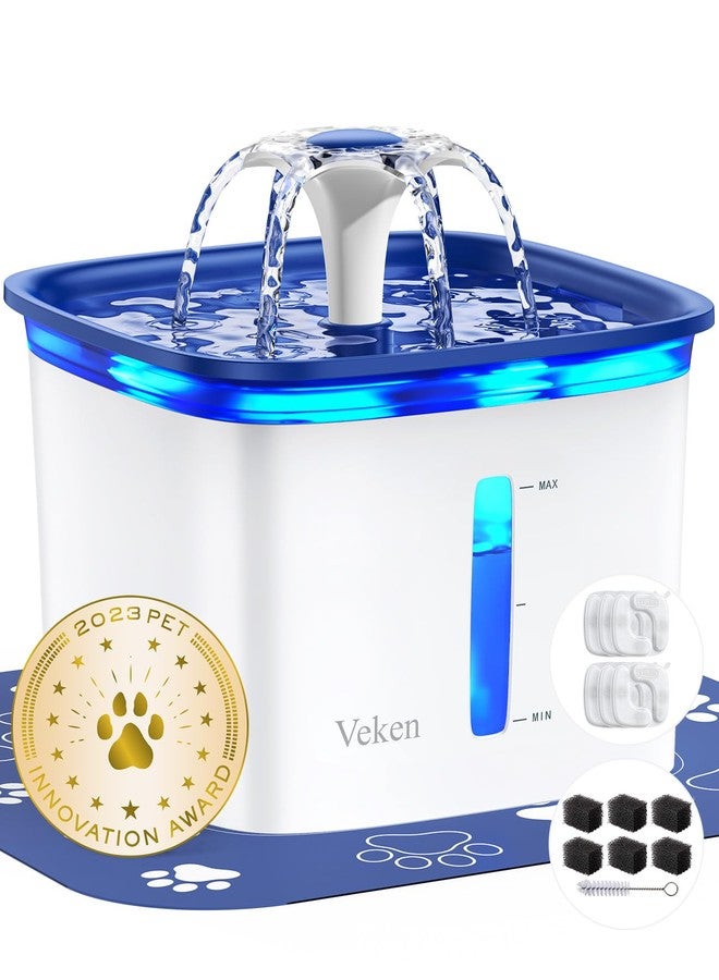 Veken Innovation Award Winner 95oz/2.8L Pet Fountain, Automatic Cat Water Fountain Dog Water Dispenser with 6 Replacement Filters & Silicone Mat for Cats, Dogs (Blue, Plastic) - Image 1