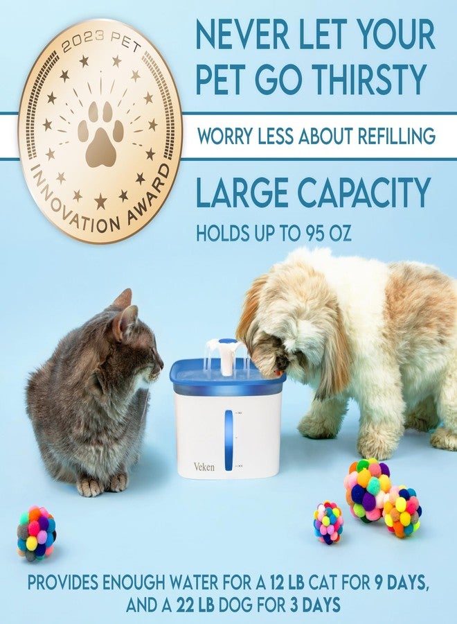 Veken Innovation Award Winner 95oz/2.8L Pet Fountain, Automatic Cat Water Fountain Dog Water Dispenser with 6 Replacement Filters & Silicone Mat for Cats, Dogs (Blue, Plastic) - Image 3