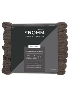 Fromm Softees Microfiber Salon Hair Towels for Hairstylists, Barbers, Spa, Gym in Brown, 16" by 29", 10 count Perfect Hair Care Towel for Drying Curly, Long, Wavy Hair  - Image 1