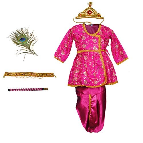 Pakhi Feather Little Krishna Themed Krishna Costume Set With Accessories (9 - 12 Months, Magenta), Pink - Image 1