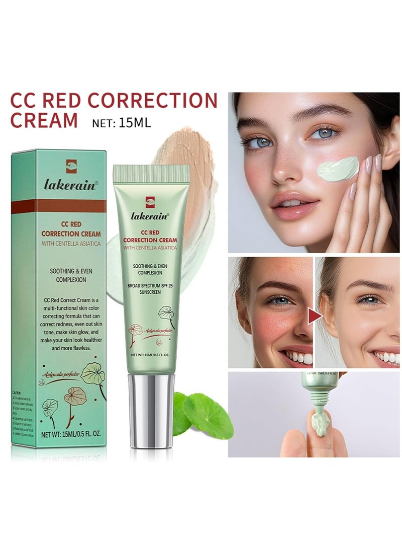 lakerain CC Cream, Colour Correction with Centella Asiatica, Colour Corrector for Blemishes, Red Skin and Acne Marks, Lightweight Non-Greasy Concealer, CC Cream Foundation with SPF 25 Sunscreen - Image 4