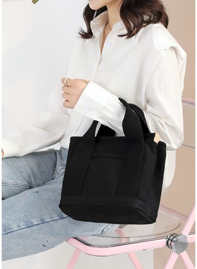 Large Canvas Tote Bag for Women, Zippered Crossbody Shoulder Handbag, Black - Image 2