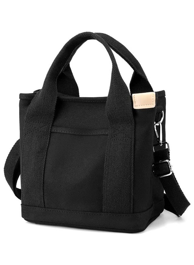 Large Canvas Tote Bag for Women, Zippered Crossbody Shoulder Handbag, Black - Image 1