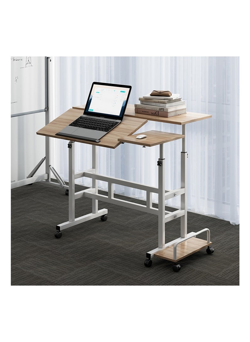 VUCATIN Sit Stand Home Office Desk, Height Adjustable Standing Desk, Multifunctional Laptop Table with Side Storage Shelf, Mobile Computer Workstation (Wood Color) - Image 2