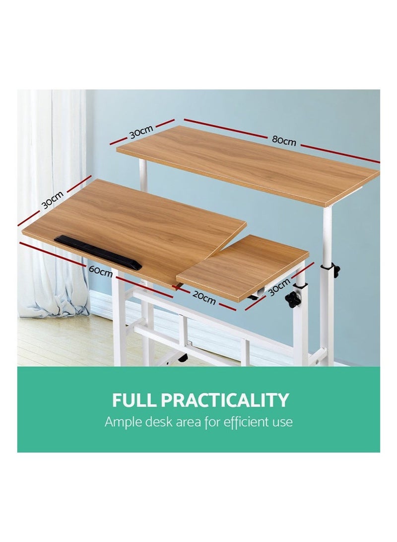 VUCATIN Sit Stand Home Office Desk, Height Adjustable Standing Desk, Multifunctional Laptop Table with Side Storage Shelf, Mobile Computer Workstation (Wood Color) - Image 5