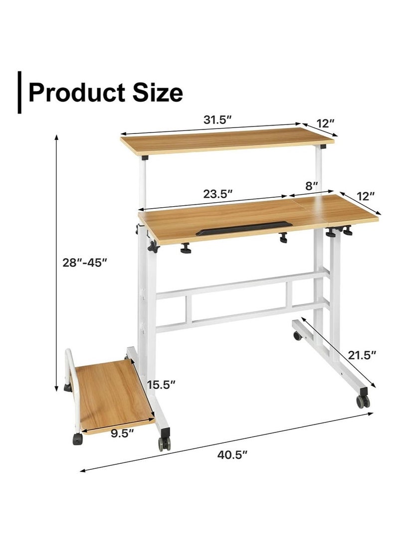 VUCATIN Sit Stand Home Office Desk, Height Adjustable Standing Desk, Multifunctional Laptop Table with Side Storage Shelf, Mobile Computer Workstation (Wood Color) - Image 4