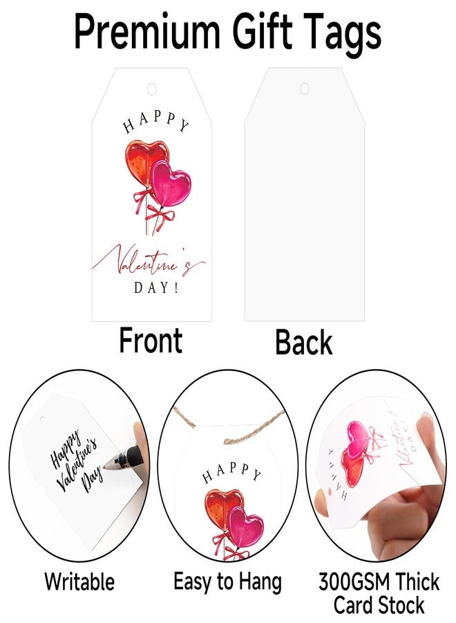 joycraft 50Pcs Happy Valentine's Day Tags - 3.3x2.1 in Valentine's Day Tags with String, White Sweet Lollipop Paper Hangtags for Gift Wrapping, Bags, DIY Craft, Party Favor - Image 3