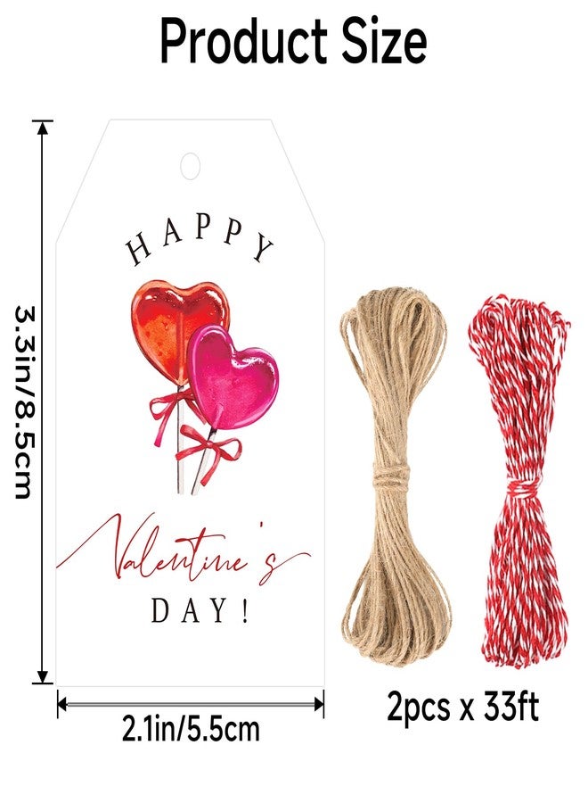 joycraft 50Pcs Happy Valentine's Day Tags - 3.3x2.1 in Valentine's Day Tags with String, White Sweet Lollipop Paper Hangtags for Gift Wrapping, Bags, DIY Craft, Party Favor - Image 2