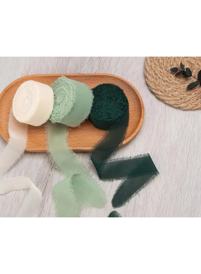 LAMAY 3PCS Ribbon Handmade Tassel Chiffon Ribbon for Wrapping Wedding Invitations, Bridal Bouquets, DIY Crafts, Home Decoration (Green) - Image 4