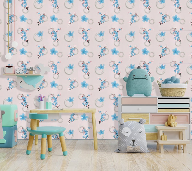 Wollzo Blue Feather Leaves Self Adhesive Wallpaper(Multicolour, 45 x 500 cm) - Image 4