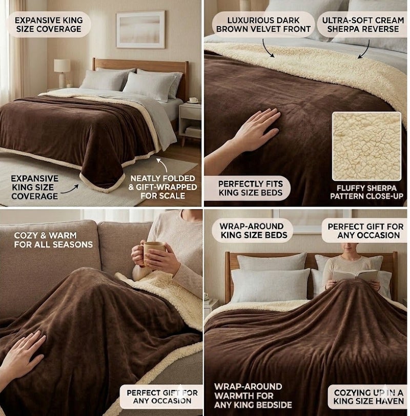 T G H Sherpa Bed Blanket King Size, Double Plush Reversible Fleece, Machine Washable, Warm and Cozy for Bed & Sofa (240x220 cm) - Image 2